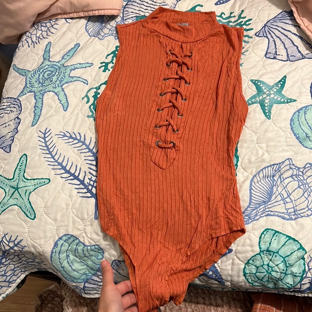 Tie up V plunge body suit